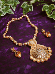 Gold-Plated & White Kundan Studded Beaded Handcrafted Jewellery Set