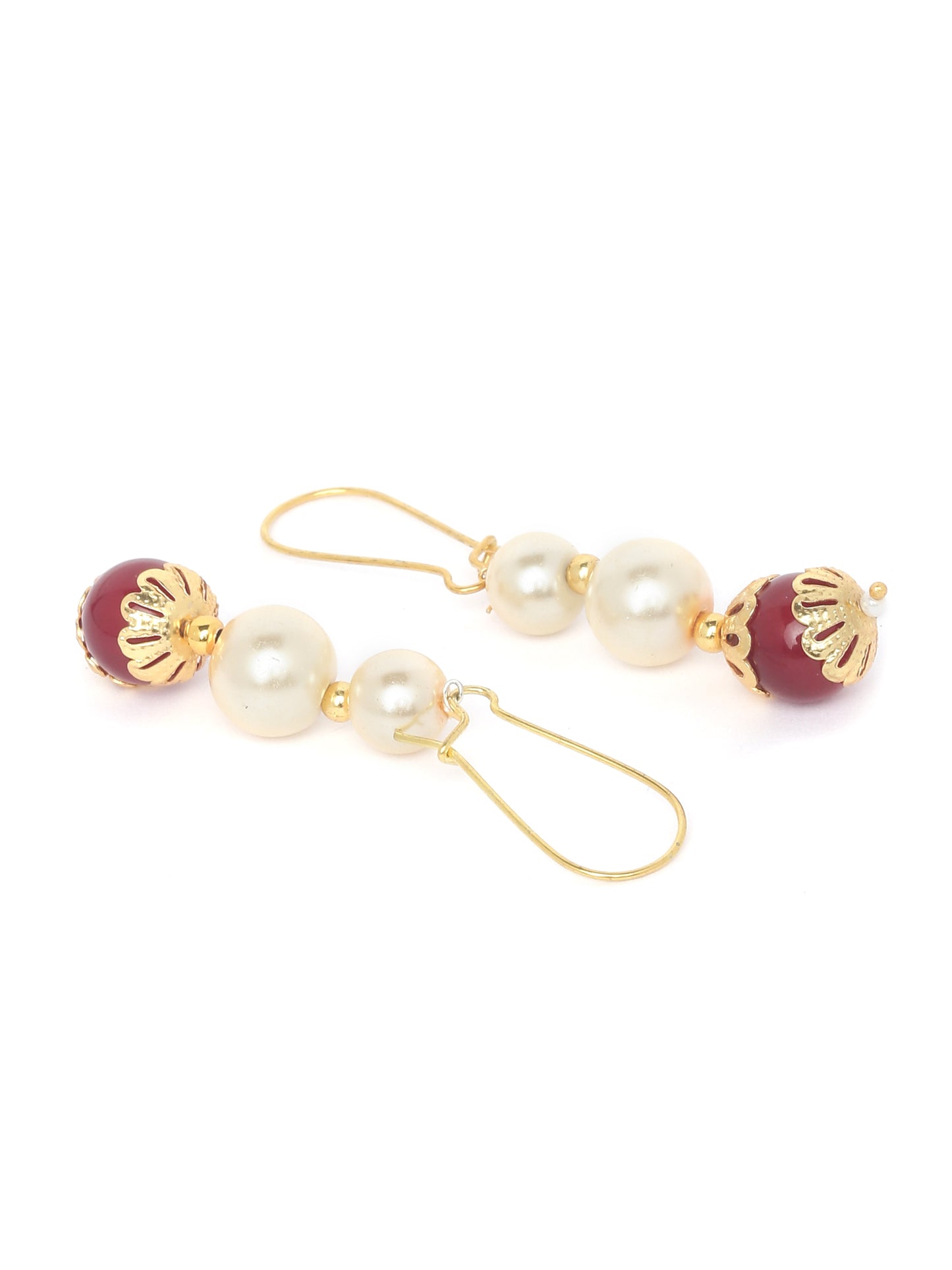 Gold-Toned & White Pearl Studded Beaded Handcrafted Jewellery Set