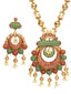 Gold-Plated Beige & Red Pearl Beaded Handcrafted Jewellery Set