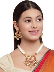 Women Gold-Plated & Red Handpainted Jewellery Set