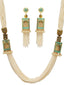 Gold-Plated Green Enameled Cream-Coloured Pearl Embellished Handcrafted Silver Jewellery Set