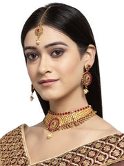 Gold-Plated Red Stone-Studded Sustainable Handcrafted Jewellery Set