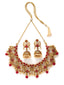 Red Gold-Plated Stone-Studded & Beaded Jewellery Set