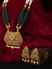 Gold-Plated Stone-Studded & Pearl Beaded Jewellery Set