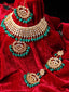 Gold-Plated Green & White Kundan-Studded Beaded Handcrafted Jewellery Set