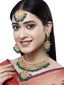 Gold-Plated Green & White Kundan-Studded Beaded Handcrafted Jewellery Set