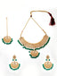 Gold-Plated Green & White Kundan-Studded Beaded Handcrafted Jewellery Set