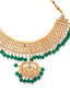 Gold-Plated Green & White Kundan-Studded Beaded Handcrafted Jewellery Set