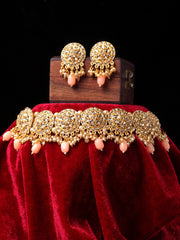 Gold-Plated & LCT Kundan-Studded Beaded Handcrafted Choker Jewellery Set