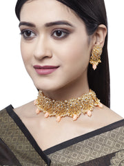 Gold-Plated & LCT Kundan-Studded Beaded Handcrafted Choker Jewellery Set