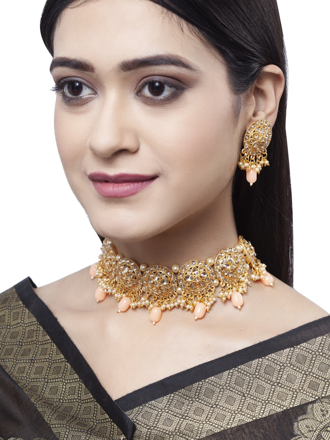 Gold-Plated & LCT Kundan-Studded Beaded Handcrafted Choker Jewellery Set