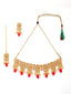 Gold Plated Red & White Kundan Studded Handcrafted Jewellery Set