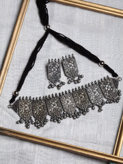 PANASH Oxidised Silver-Plated Black Jewellery Set