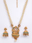 Women Gold-Plated Green & White Stone Studded Mala Temple Jewellery Set