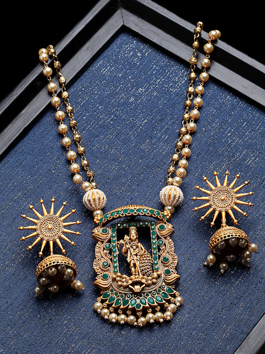 Antique Gold_Plated Beaded Temple Jewellery Set