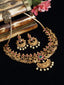 Gold-Plated Stone-Studded & Artificial Beaded Temple Choker Jewellery Set