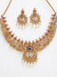 Gold-Plated Stone-Studded & Artificial Beaded Temple Choker Jewellery Set