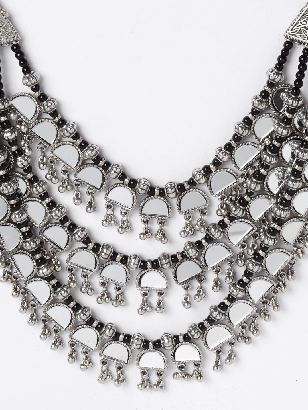 Silver-Toned & Black German Silver Solitaire Oxidised Necklace