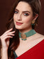 Woman Gold & Green Stone-Studded & Beaded Choker Jewellery Set