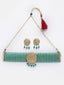 Woman Gold & Green Stone-Studded & Beaded Choker Jewellery Set