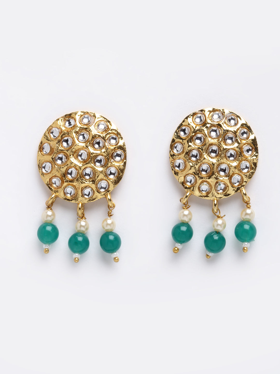 Woman Gold & Green Stone-Studded & Beaded Choker Jewellery Set