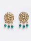 Woman Gold & Green Stone-Studded & Beaded Choker Jewellery Set