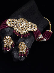 Gold-Plated Maroon Pearl Beaded Jewellery Set