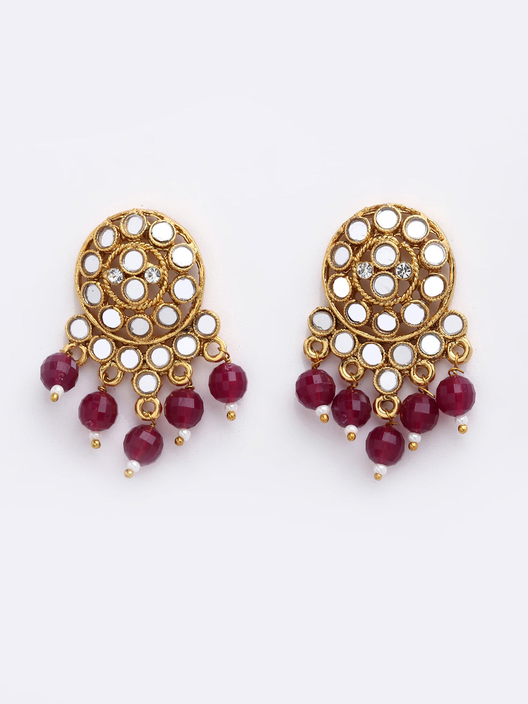 Gold-Plated Maroon Pearl Beaded Jewellery Set