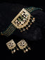 Gold-Plated White & Green Kundan Studded & Beaded Handcrafted Jewellery Set