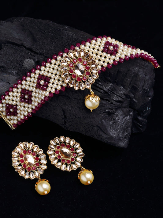 Gold-Plated Pearl Beaded Choker Jewellery Set