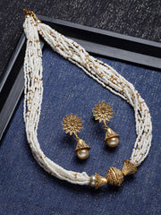 Gold-Plated Stone-Studded & Pearl Beaded Jewellery Set