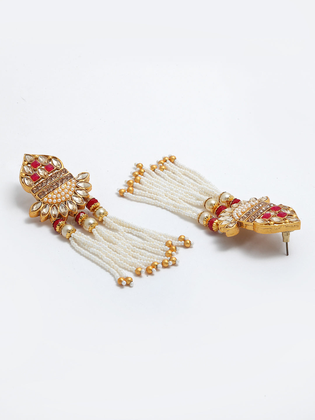 Woman Gold-Plated Red Stones & Pearls Mala Handcrafted Jewellery Set