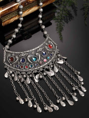 Silver-Toned & Red German Silver Oxidised Necklace