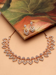 Gold-Plated Stone Studded Necklace With Earrings