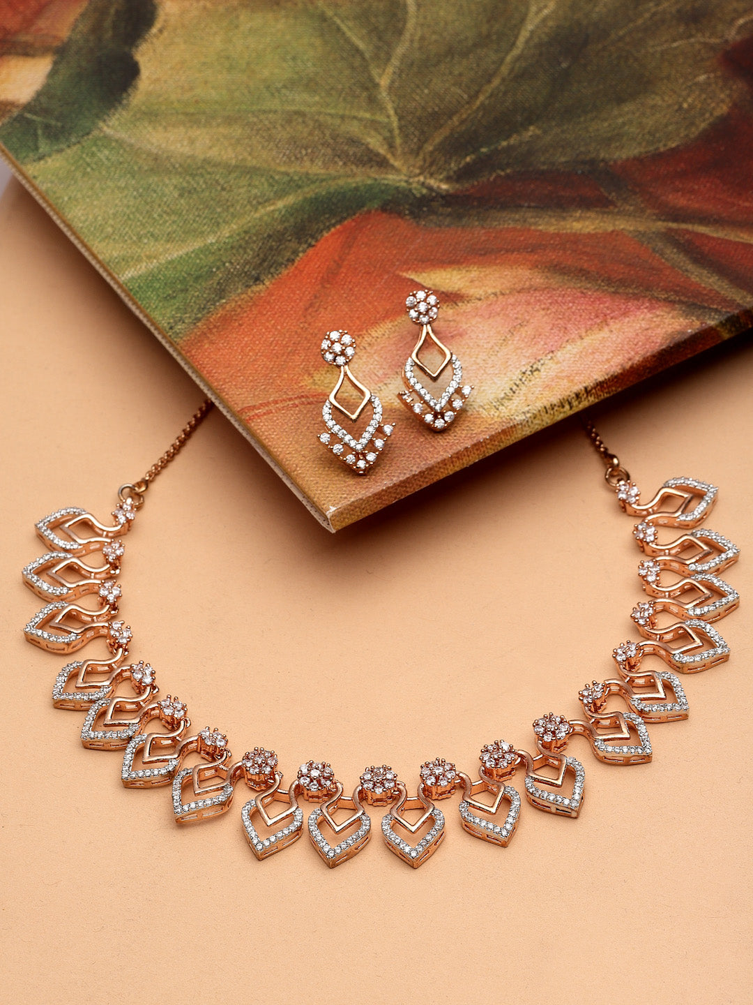 Gold-Plated Stone Studded Necklace With Earrings
