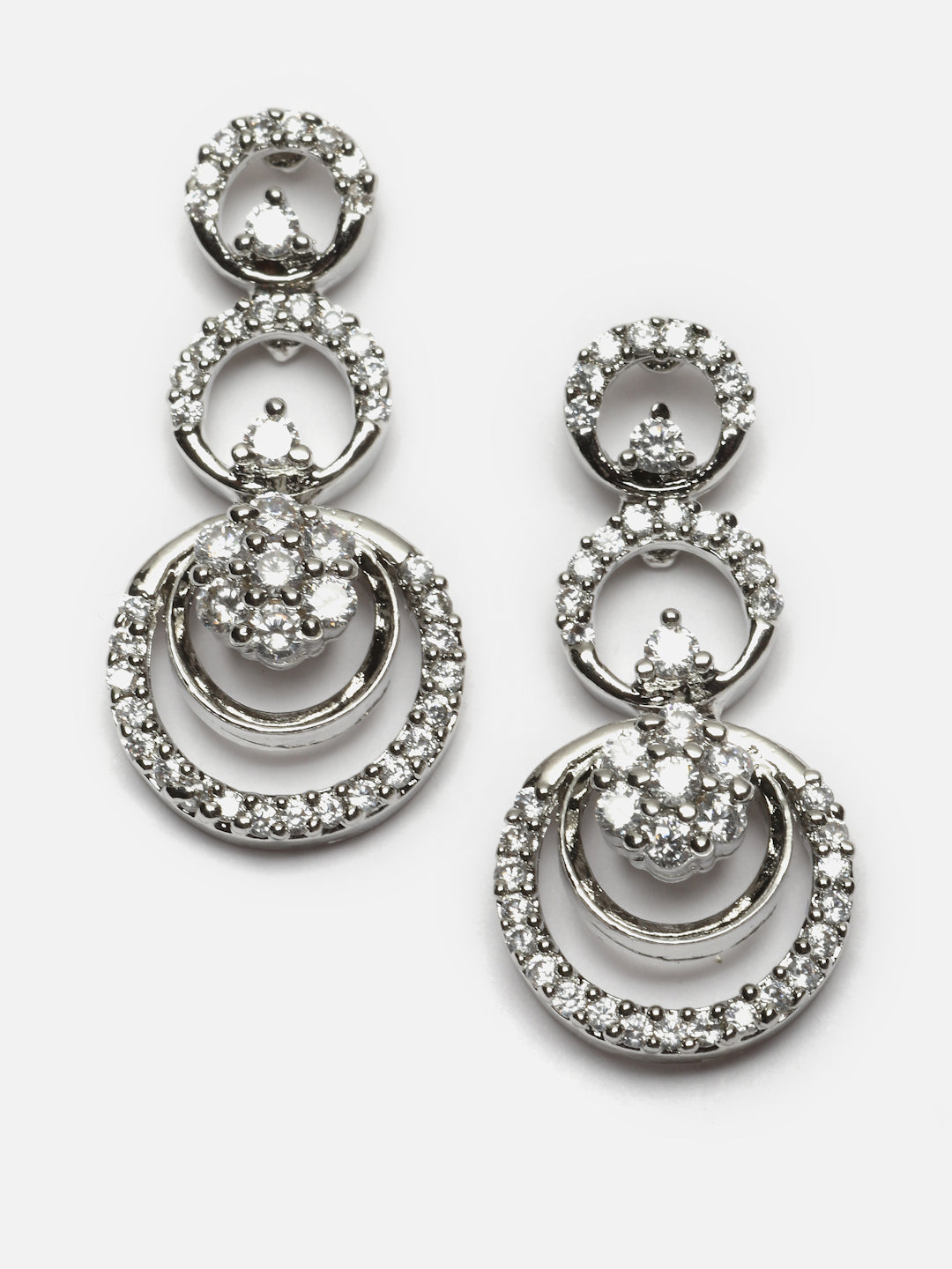 Silver-Plated American Diamond-Studded Necklace And Earrings