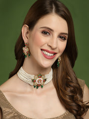 Gold-Plated Antique Kundan & Pearls Handcrafted Jewellery Set