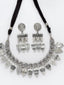 Oxidized Silver-Toned Leaf Shaped Choker Necklace with Earrings