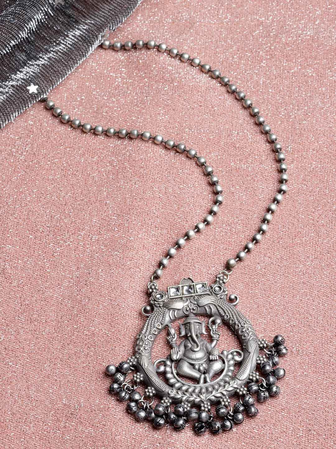 Silver-Toned German Silver Oxidised Temple Necklace