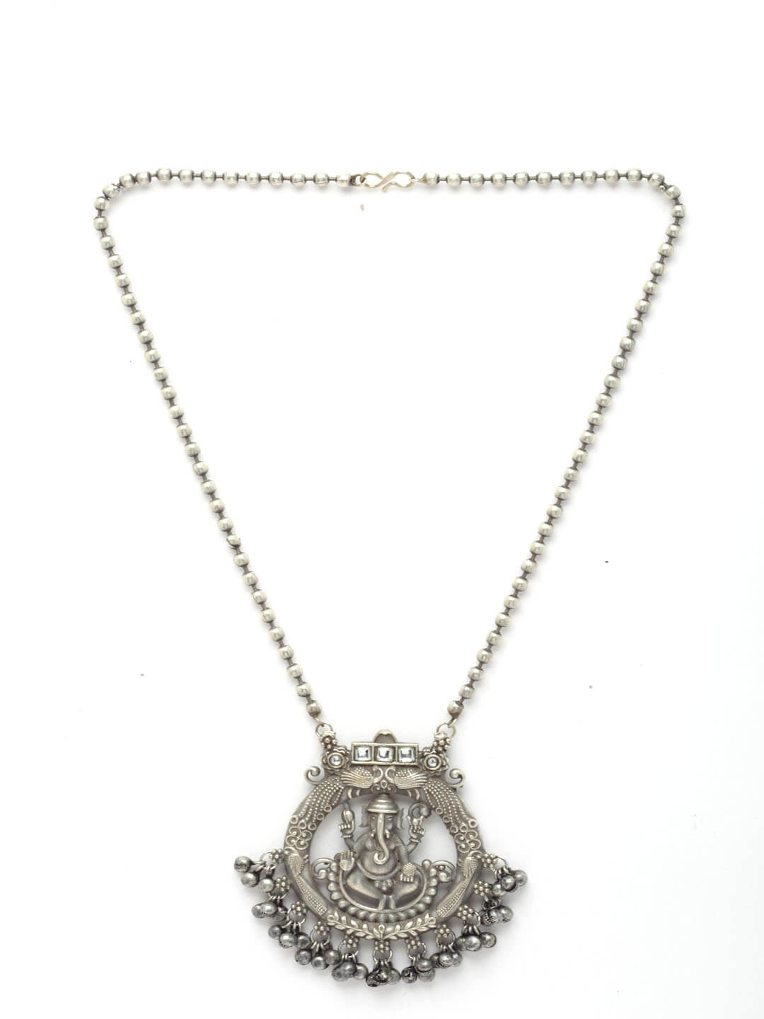 Silver-Toned German Silver Oxidised Temple Necklace