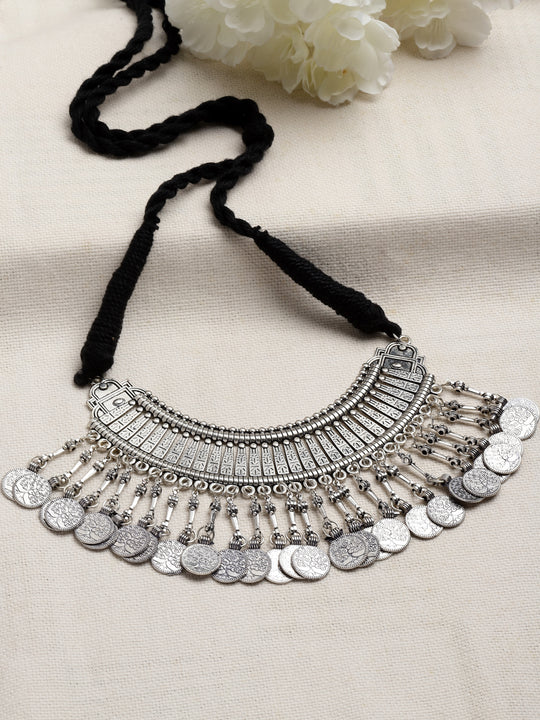Oxidised Silver-Plated Coin Shaped Choker Necklace