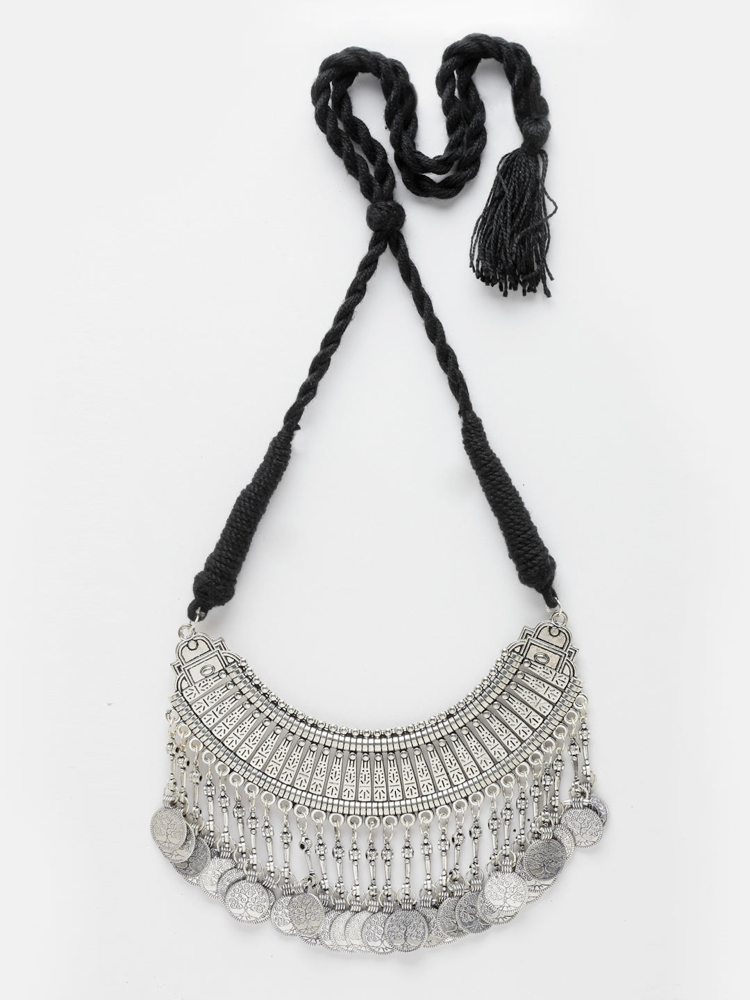 Oxidised Silver-Plated Coin Shaped Choker Necklace