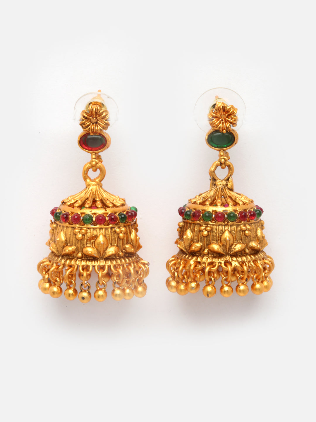 Gold-Plated & Green Reversible Ruby Stone Temple Jewellery Set