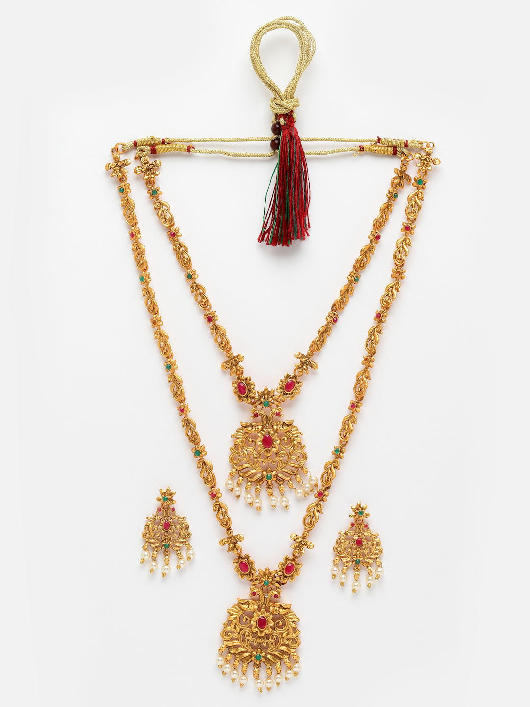 Set Of 6 Gold-Plated Stones Studded & Beaded Jewellery Set