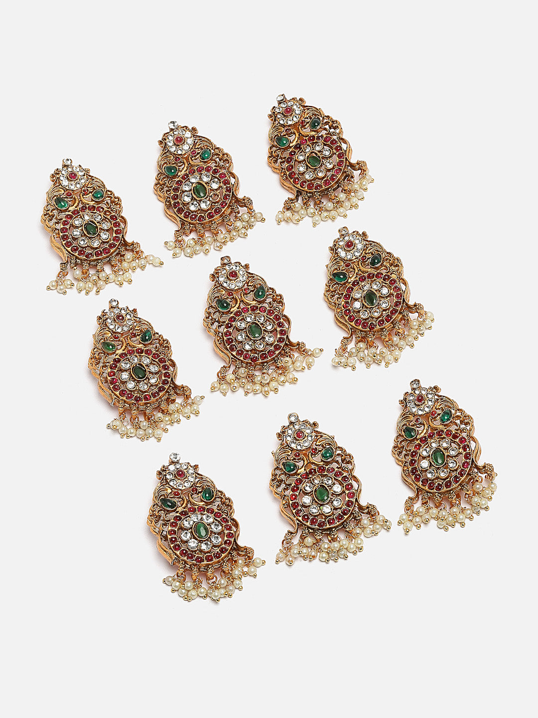 Gold-plated Kundan-studded Peacock Shaped Layered Jewellery Set