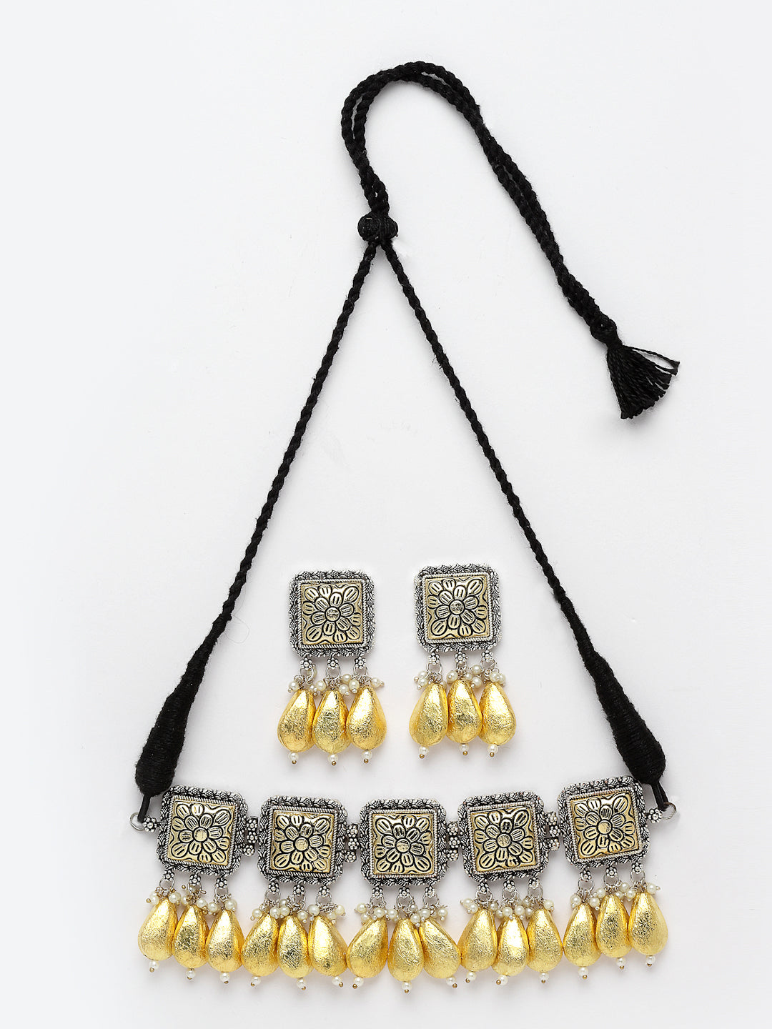 Gold-Plated Gold-Toned Beaded & Oxidezed Jewellery Set