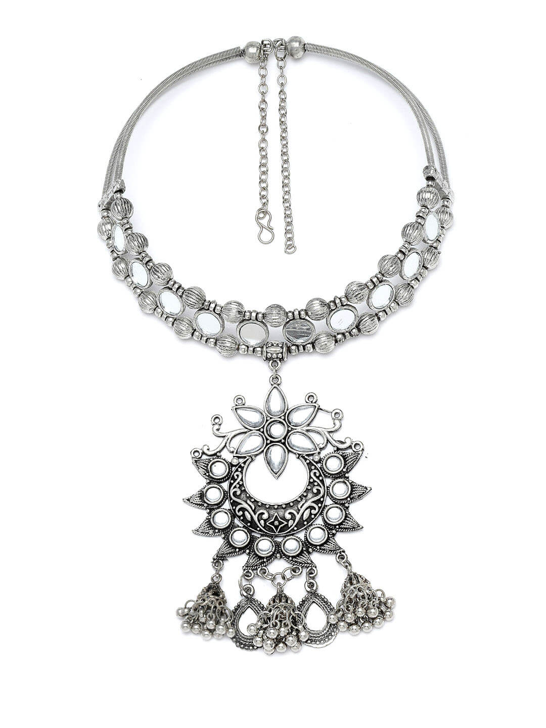 Silver-Toned German Silver Silver-Plated Oxidised Necklace