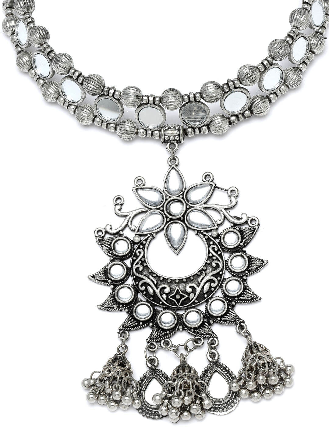 Silver-Toned German Silver Silver-Plated Oxidised Necklace