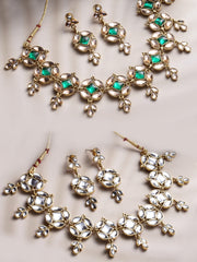 Gold-Plated & White Kundan Reversible Jewellery Set