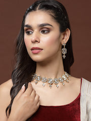 Gold-Plated & White Kundan Reversible Jewellery Set